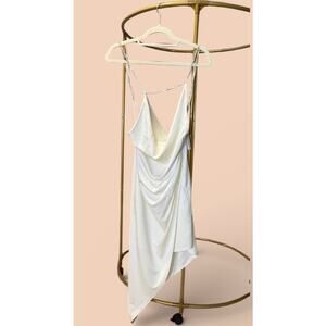 Alice + Olivia Ecru Satin Draped Slip Dress with Crystal Straps – Size 6